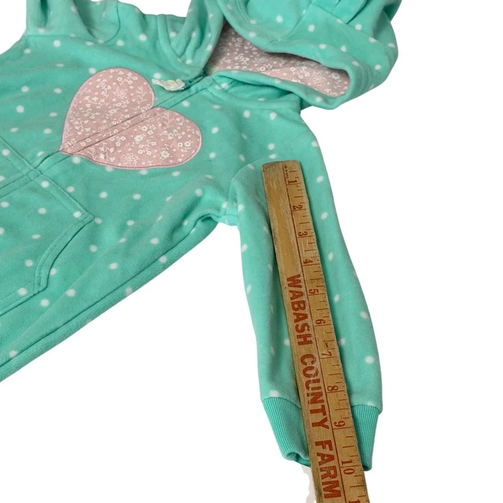Carters Baby Girl 12M Mint Green Polka Dot Fleece Hooded Jumpsuit Heart